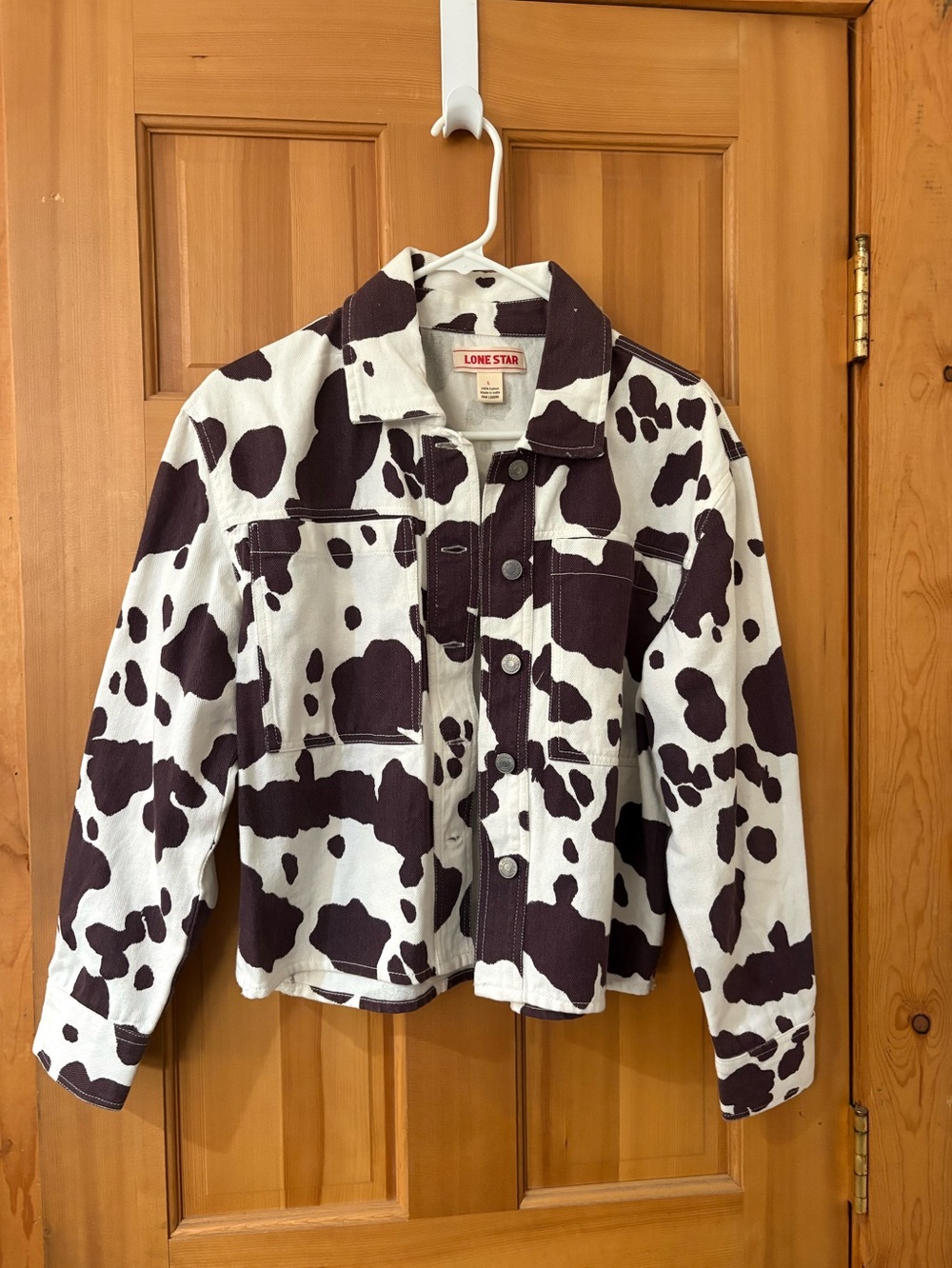 Juniors Lone Star Cow Print cropped Denim Jacket  szL NOWT